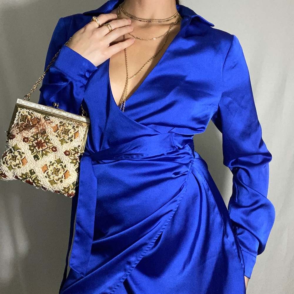 Womens @forever21 long sleeve blue wrap dress S
